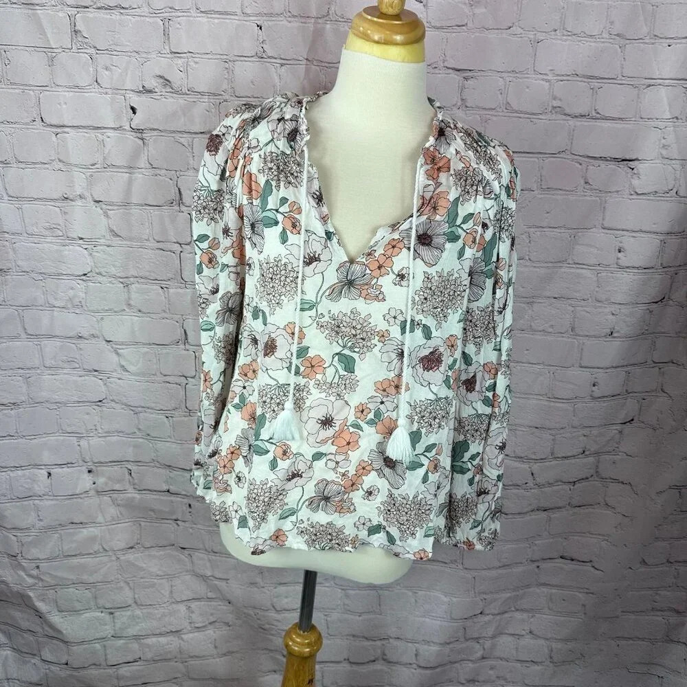 Lucky brand long sleeve floral boho blouse size large